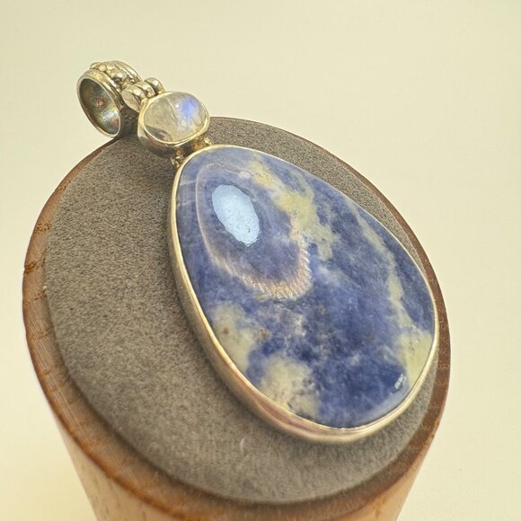 VTG Sterling Silver 925 Sodalite Bezel Set Statement Pendant Size 2" Length - Picture 4 of 12